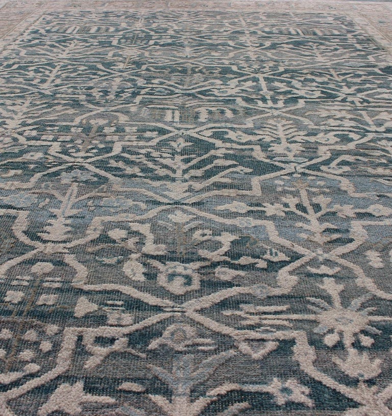 Modern Khotan Rug with Geometric Design in Teal /Blue Background For ...