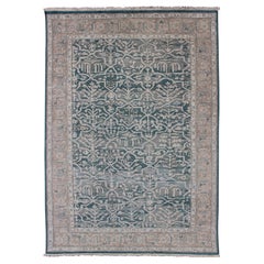 Tapis Khotan moderne à motifs géométriques sur fond bleu sarcelle