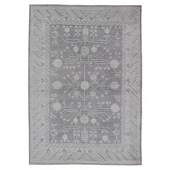 The Moderns Khotan Rug with Subtle Gray Tones and Ivory Botanical Patterns 5'9 x 8'7