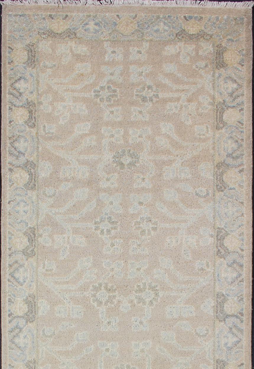Hand-Knotted Keivan Woven Arts Khotan Runner in Wool with All-Over Sub-Geometric Design For Sale