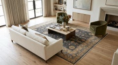 Tapis moderne en laine de style Khotan, gris anthracite et or, fait main 10x14
