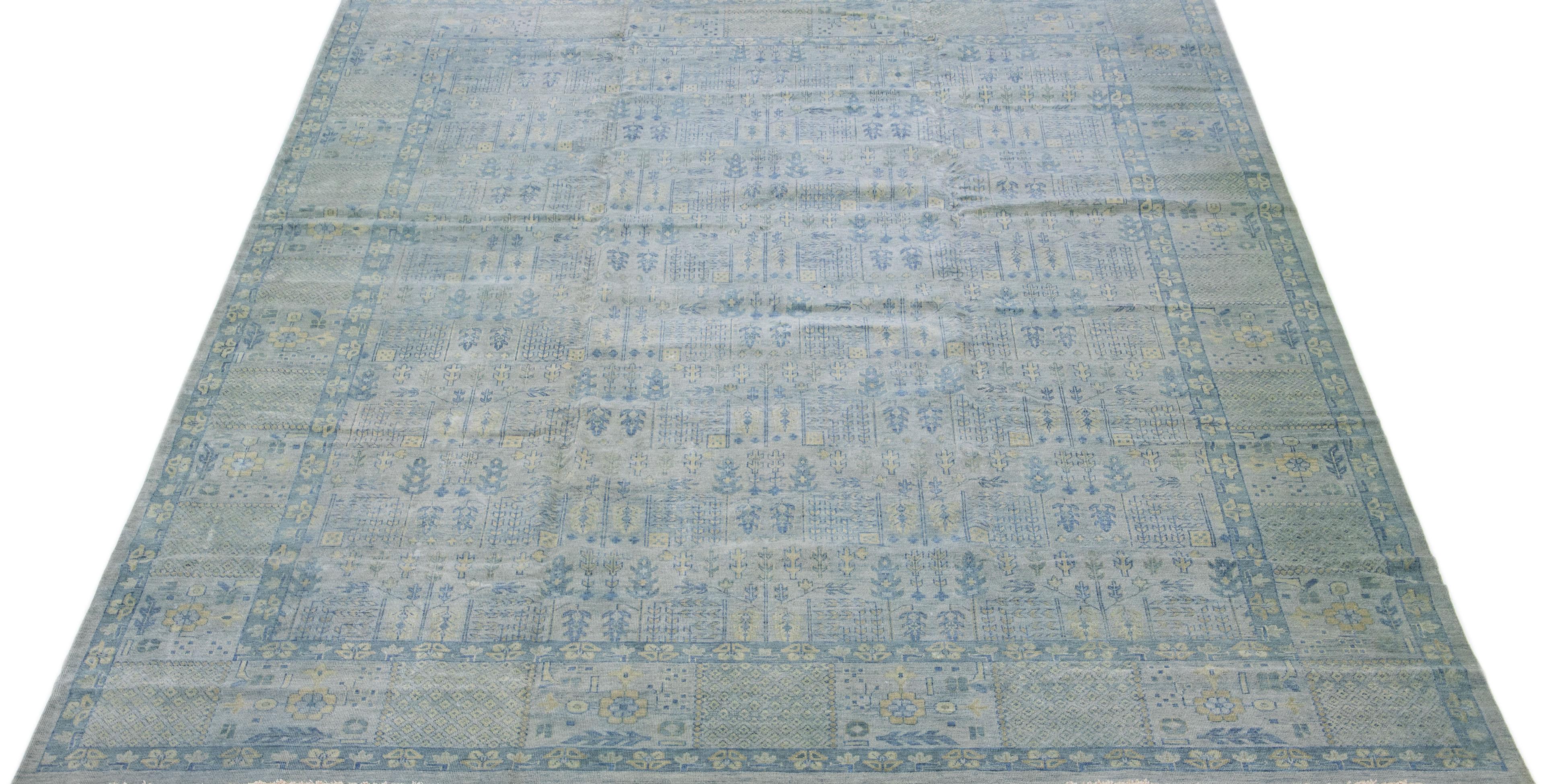Modern Khotan Style Gray Handmade Wool Rug with Allover Motif In New Condition For Sale In Norwalk, CT