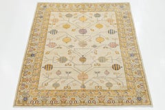 Alfombra Moderna de Lana Crema Anudada a Mano Estilo Khotan Diseño Árbol de la Vida Granada