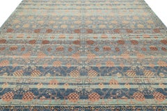 Moderne Khotan-Stil handgeknüpfte Wolle Bereich Teppich Teal, Rost & Ocker Vintage-Motiv