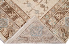Modern Khotan Style Handmade Geometric Wool Rug