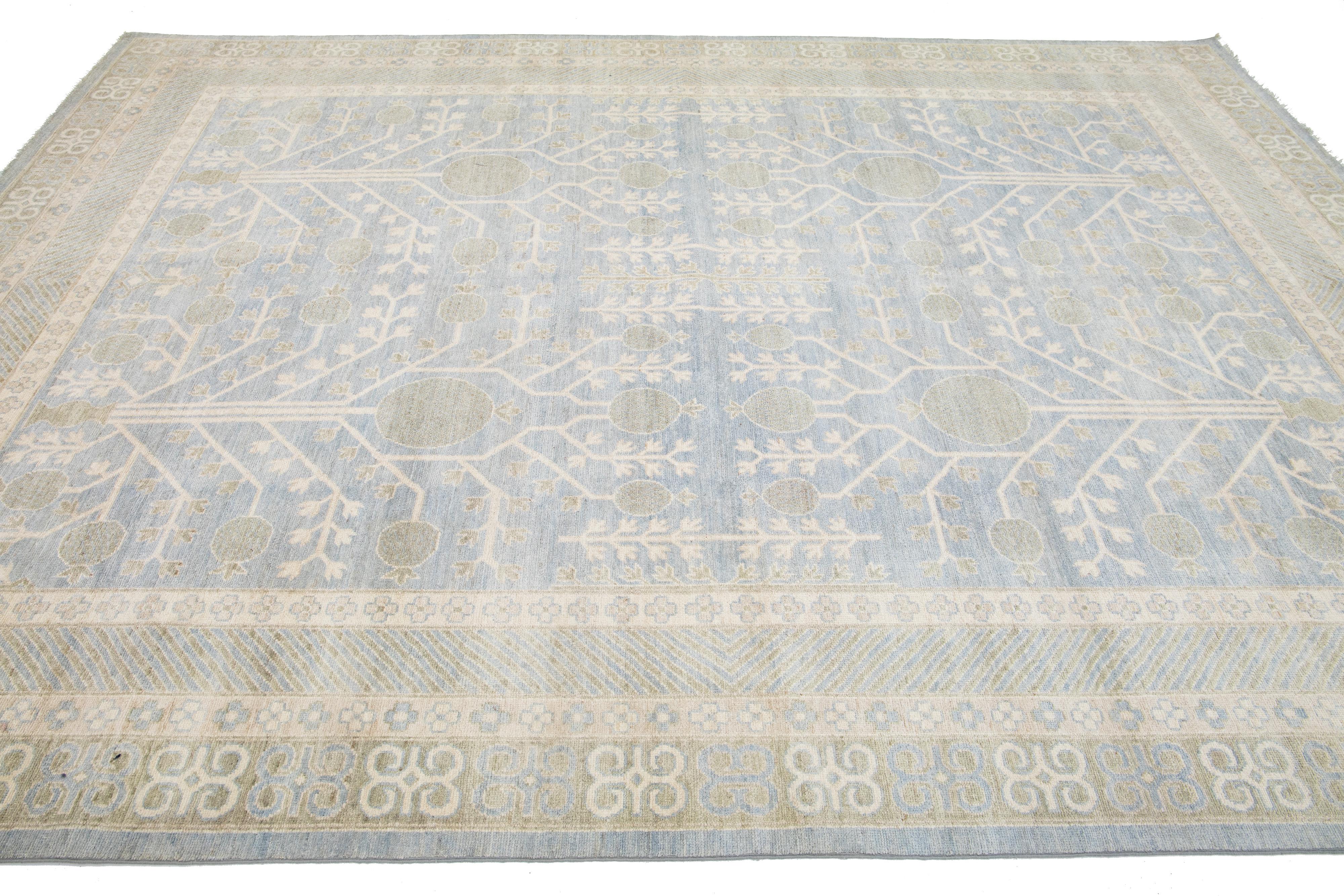 Modern Khotan Style Handmade Gray & Green Wool Rug with Allover Motif In New Condition For Sale In Norwalk, CT