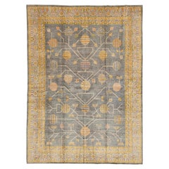 Modern Khotan-Style Pomegranate Tree Charcoal Wool Area Rug