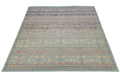 Moderner Wollteppich im Khotan-Stil Terrakotta, Sage Green & Soft Blue Transitional