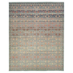 Moderner Wollteppich im Khotan-Stil Terrakotta, Sage Green & Soft Blue Transitional