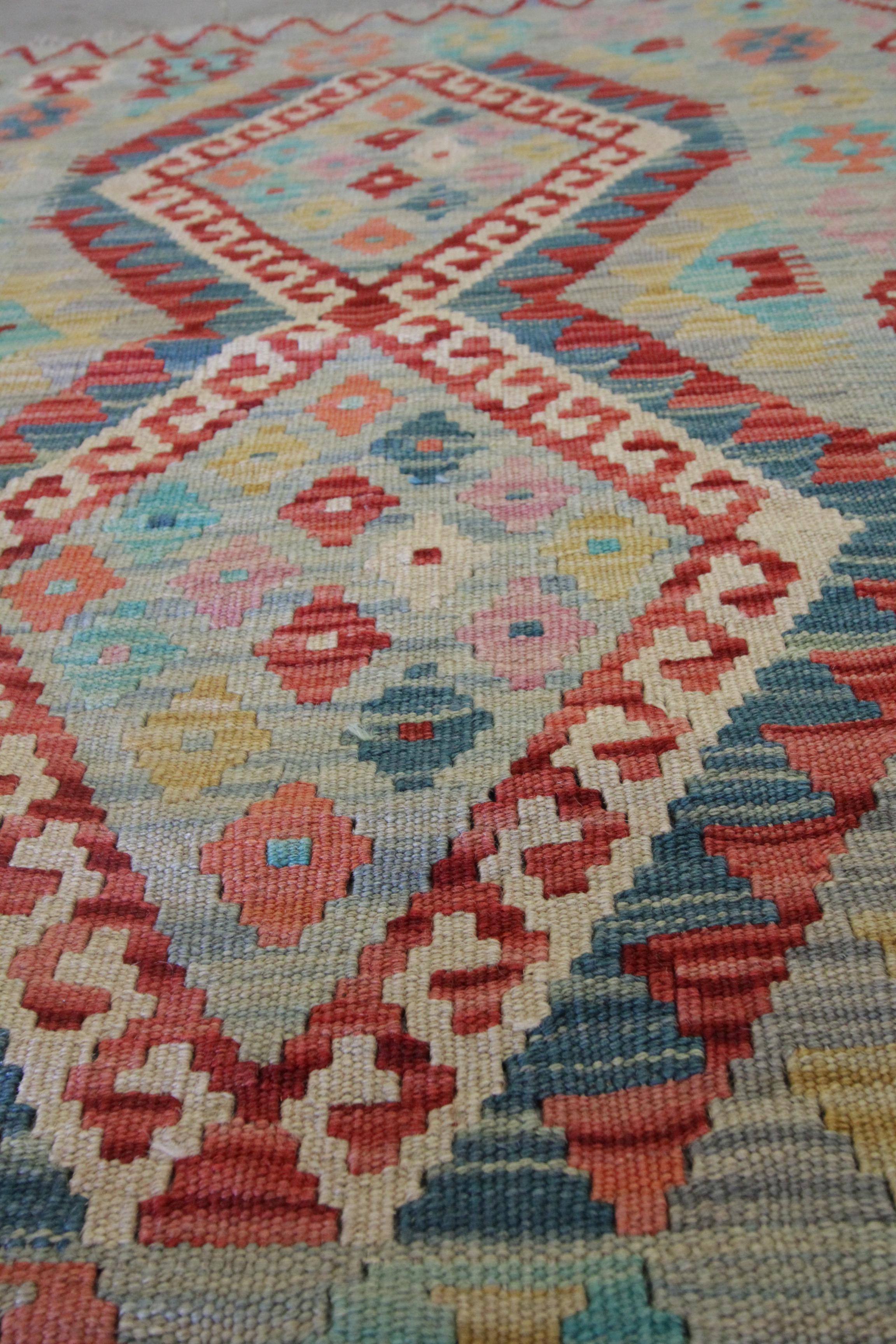 Afghan Modern Kilim Rug Wool Carpet Geometric Area Kilim Handmade Floor Rug