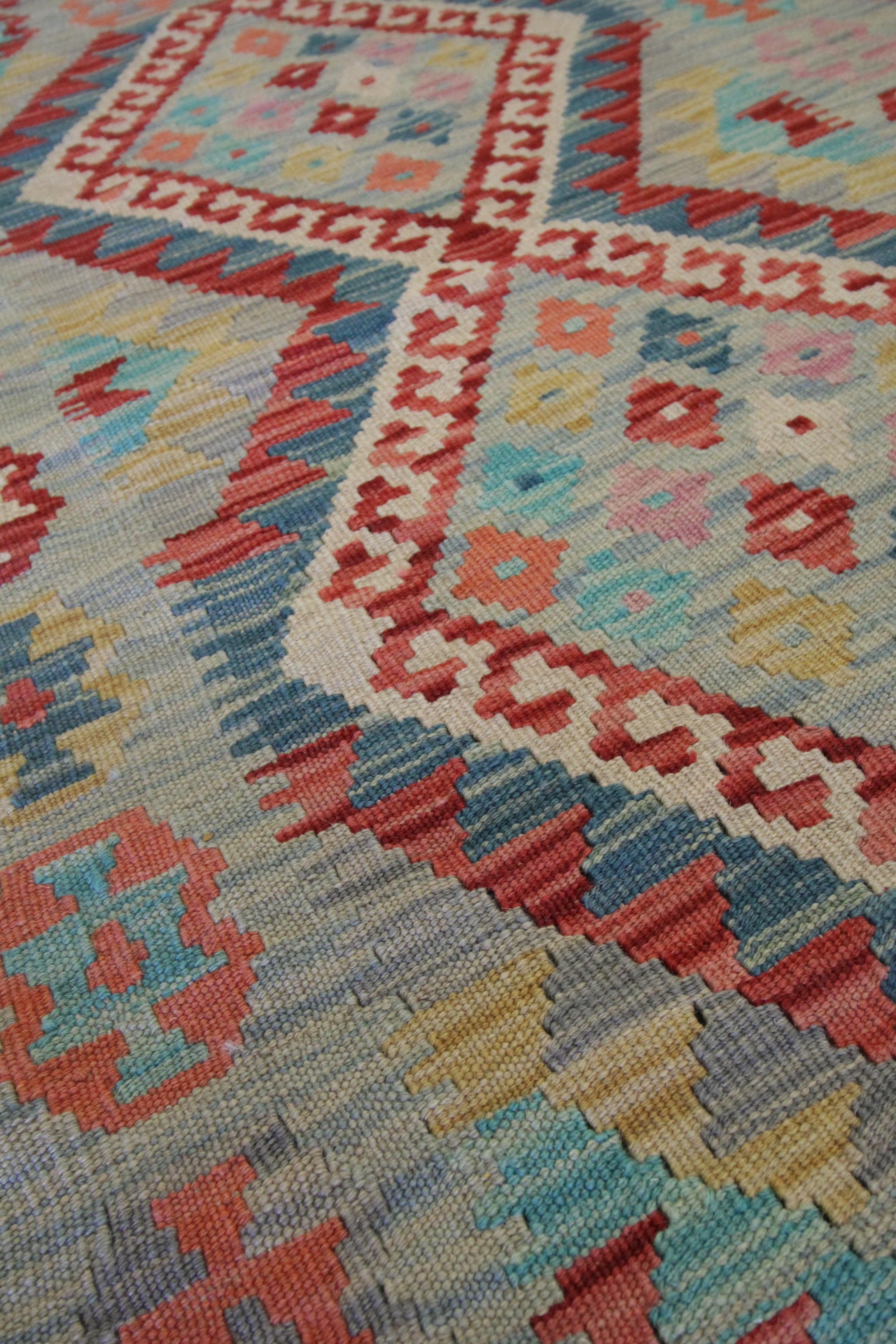 Vegetable Dyed Modern Kilim Rug Wool Carpet Geometric Area Kilim Handmade Floor Rug