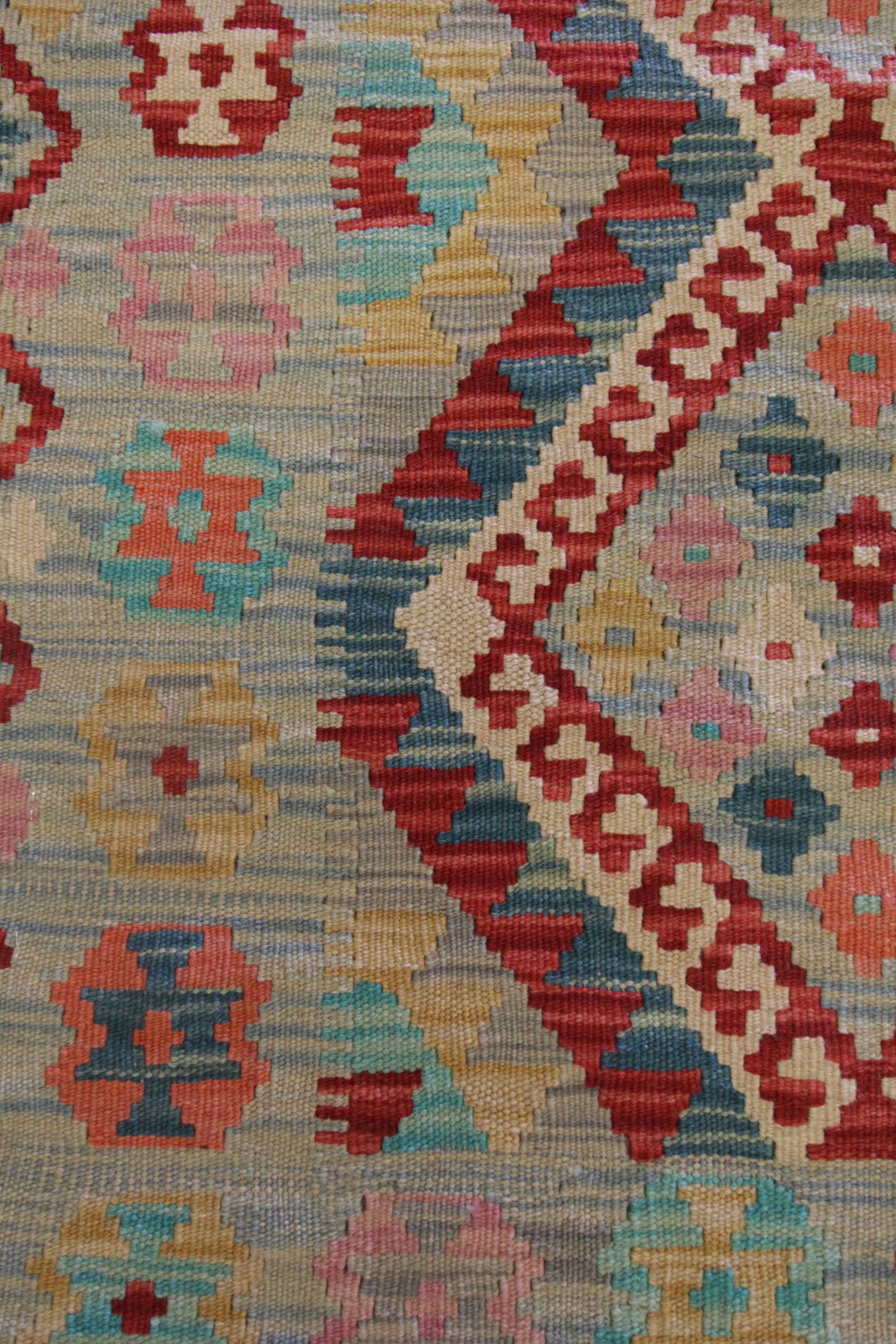 Contemporary Modern Kilim Rug Wool Carpet Geometric Area Kilim Handmade Floor Rug