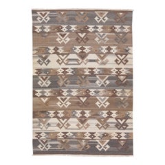 Modern Kilim Brown Flat-Weave Geometric Wool Rug