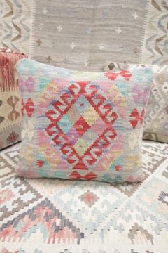 Modern Kilim Cushion Cover Blue Handmade Geometric Wool Pillow Case
