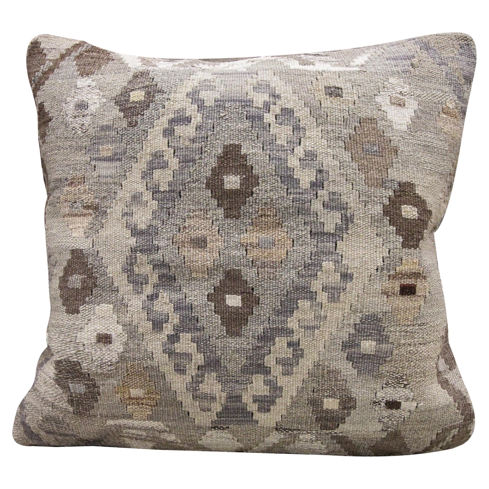 Modern Kilim Cushion Cover Coffee Brown Handmade Geometric Wool Pillow