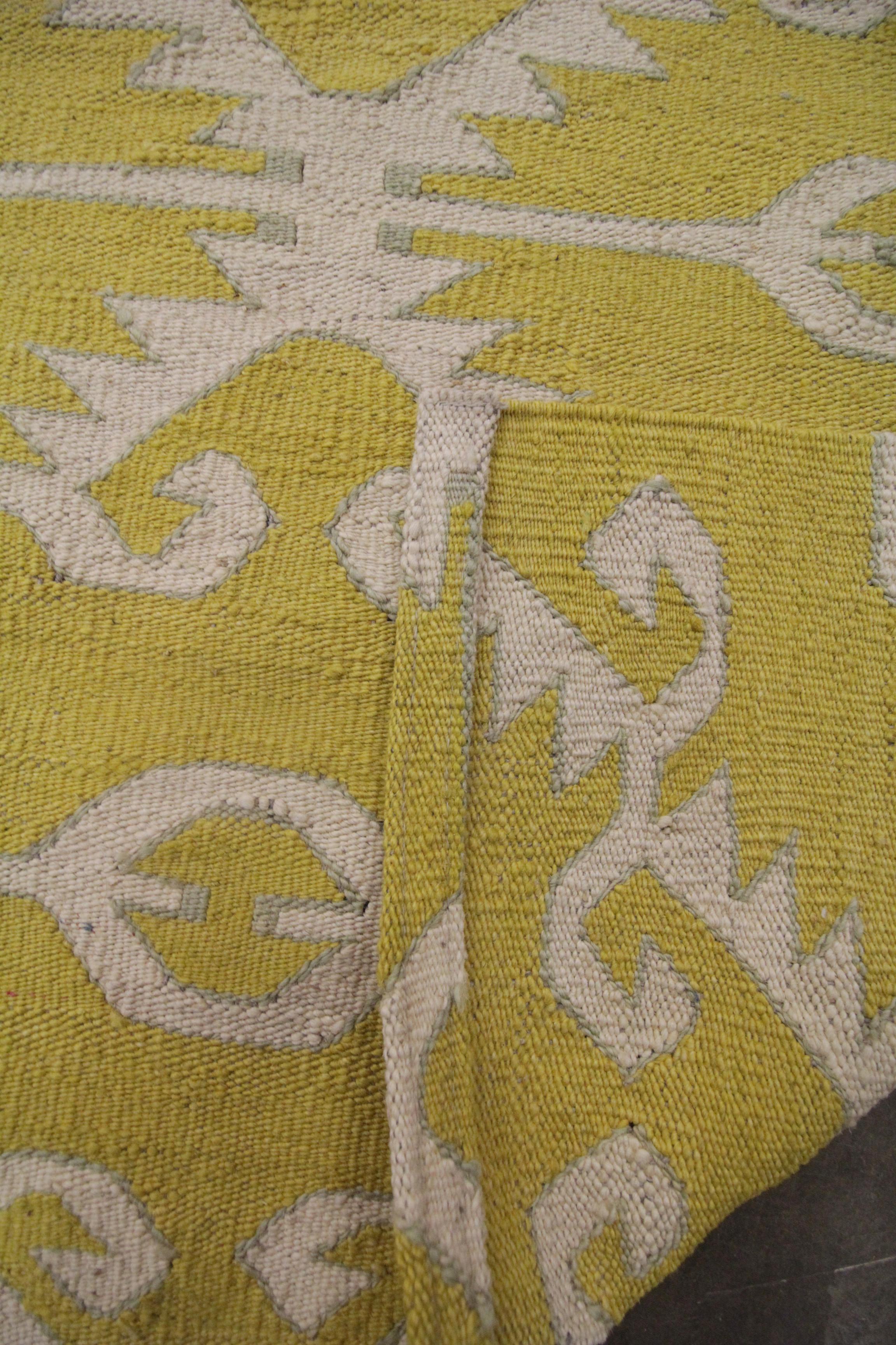 Afghan Modern Kilim Flat Handmade Carpet Geometric Kilim Rug Wool Yellow Rug