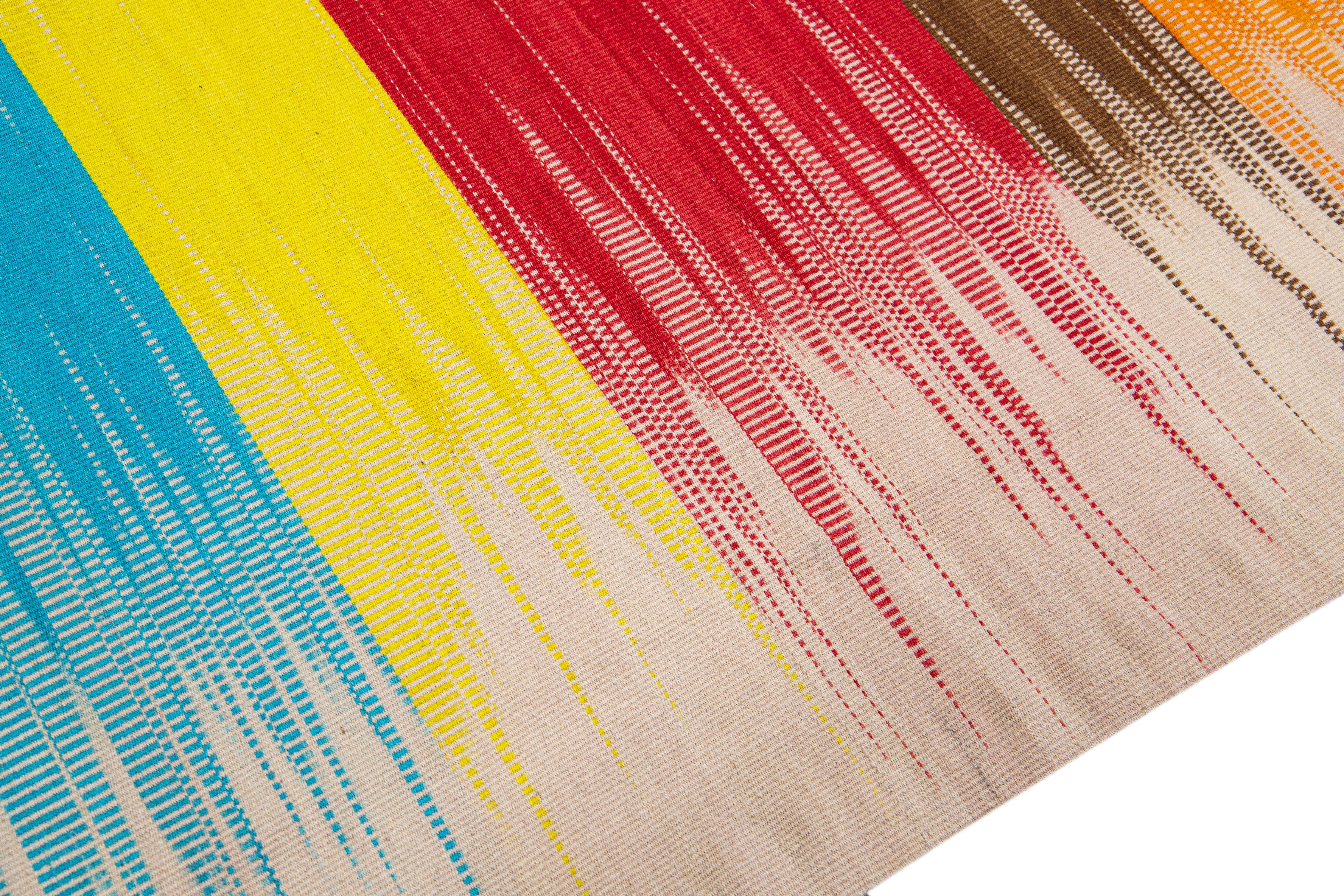 Modern Kilim Flatweave Abstract Handmade Multicolor Wool Rug For Sale 1