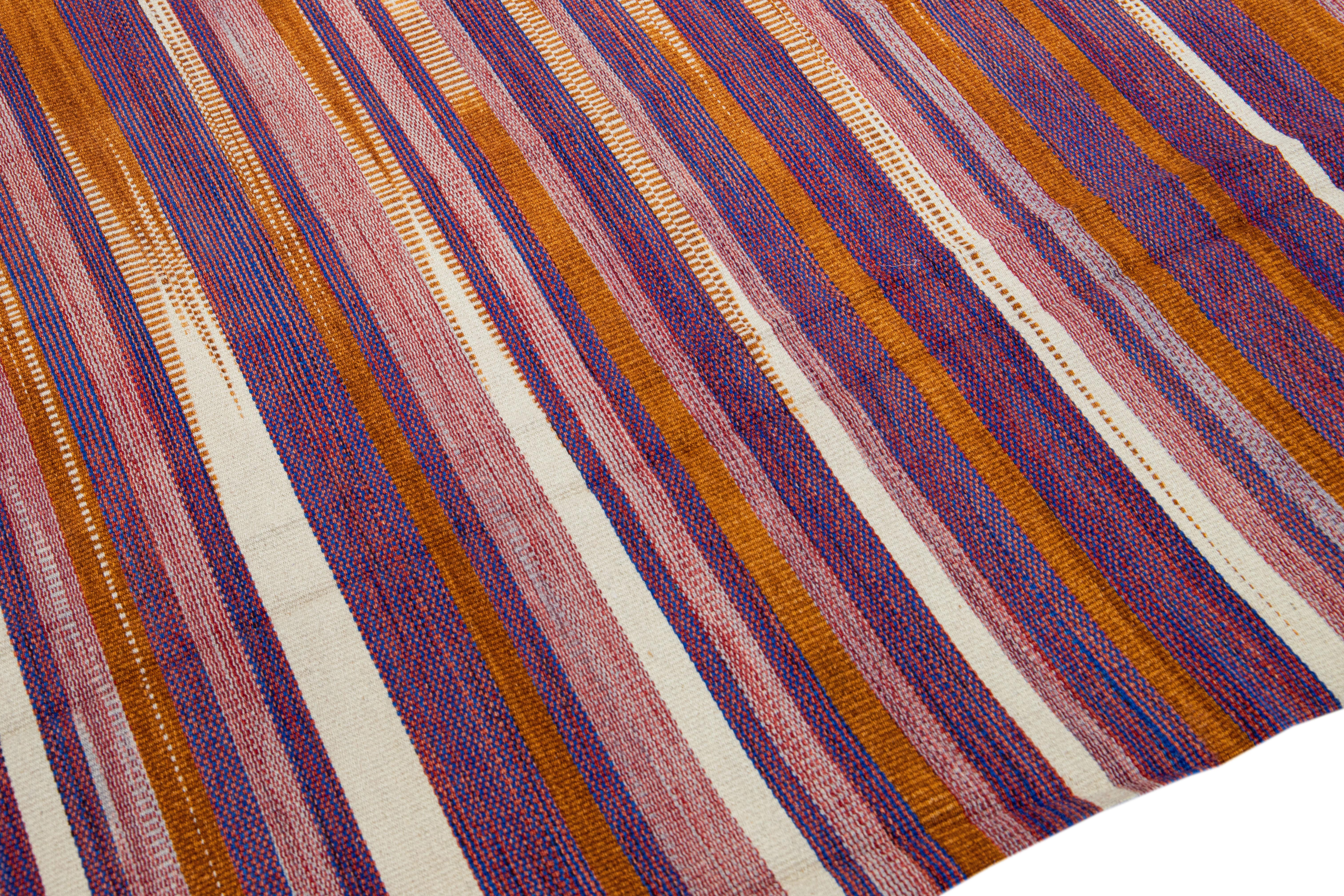 Modern Kilim Flatweave Abstract Motif Handmade Multicolor Wool Rug For Sale 1