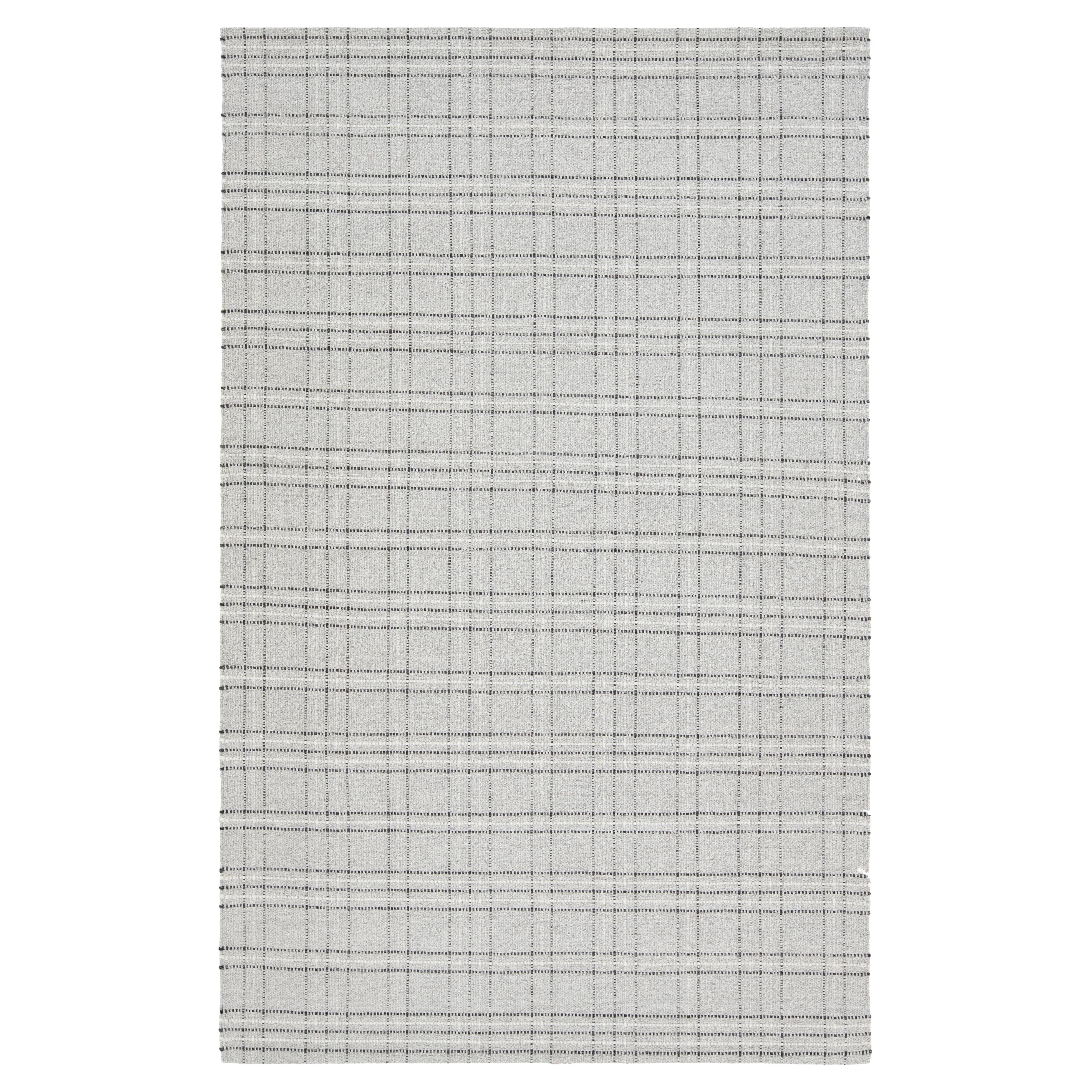 Alfombra moderna de lana Kilim de tejido plano gris claro con diseño geométrico de Apadana