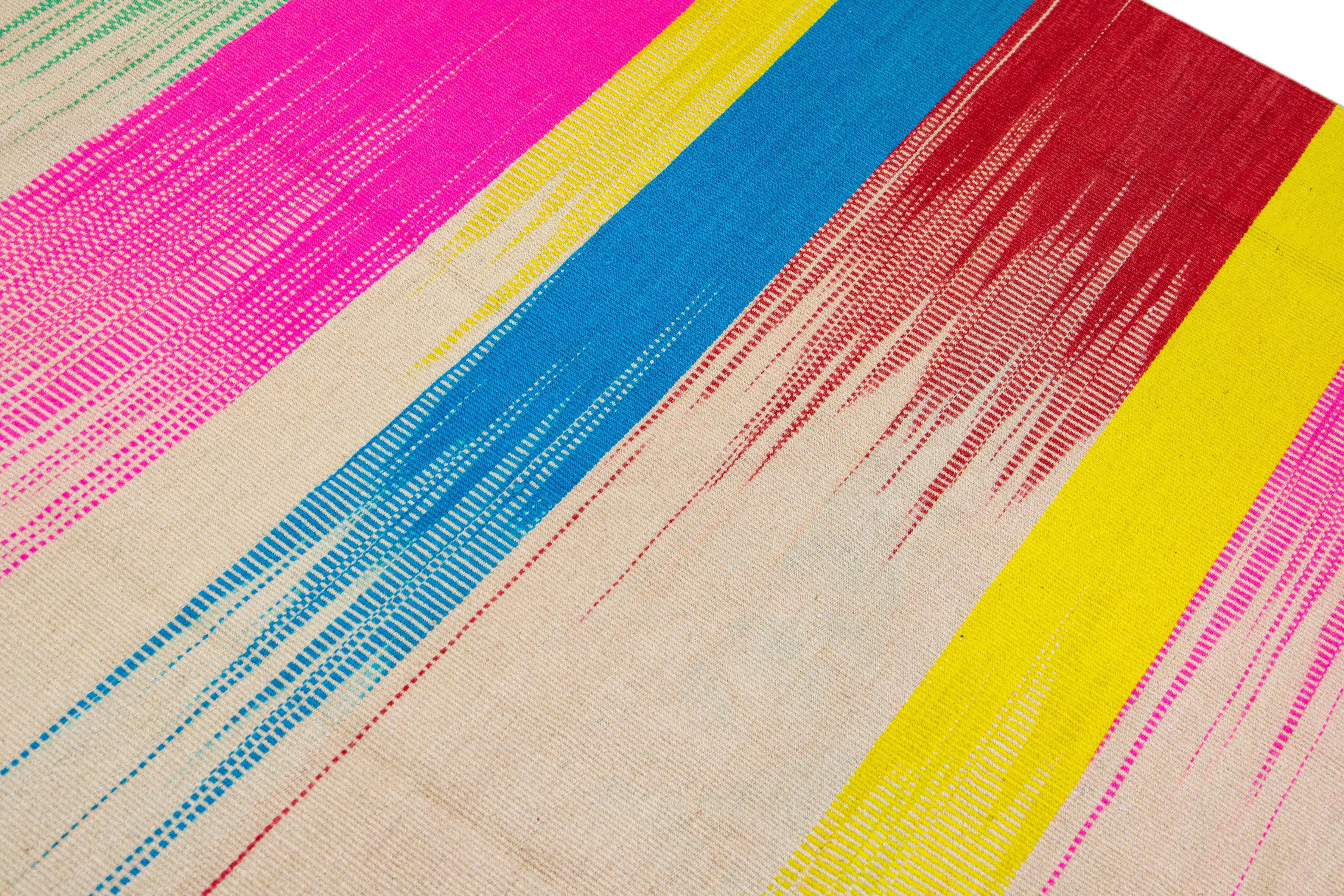 Modern Kilim Flatweave Multicolor Abstract Handmade Wool Rug For Sale 4