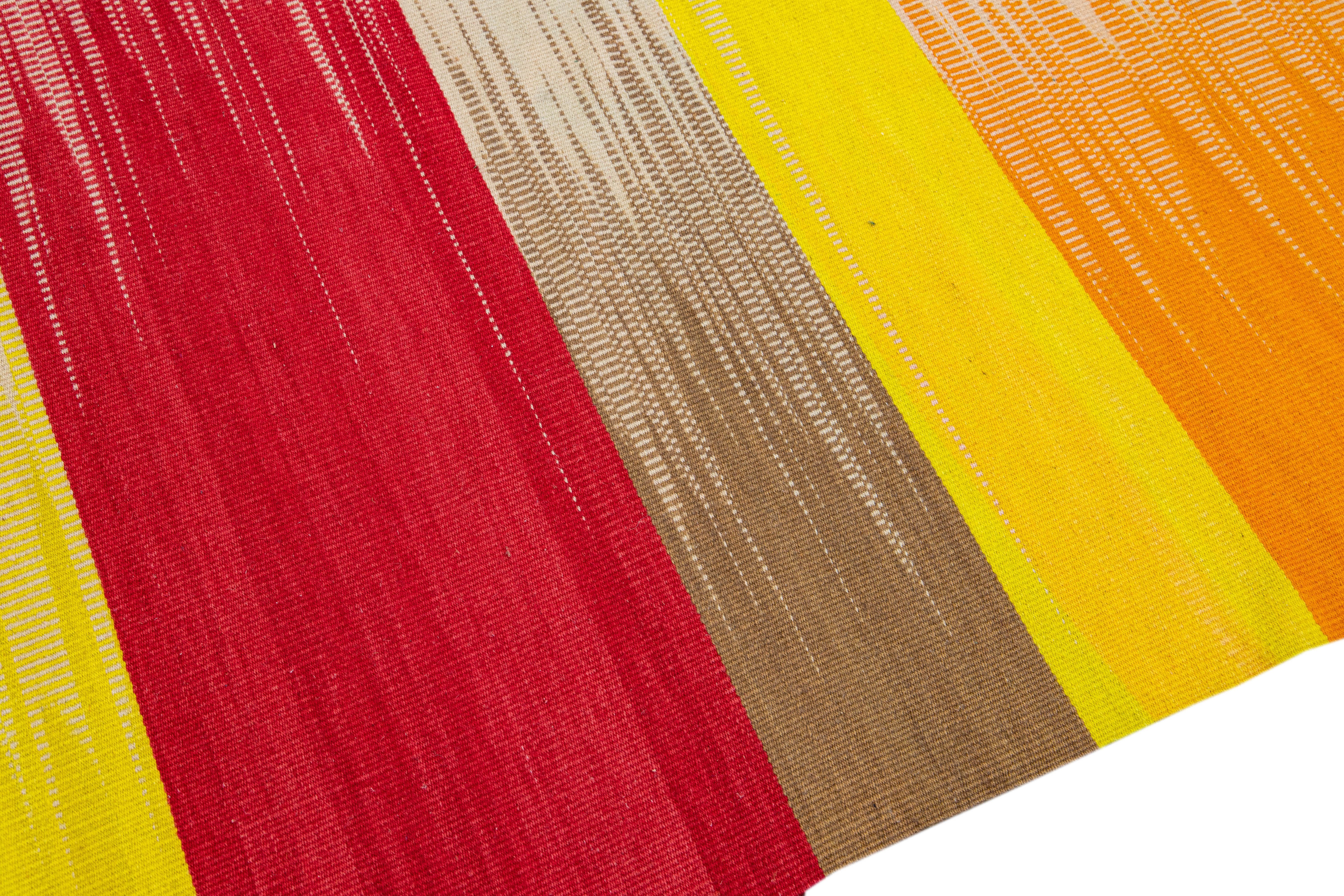 Modern Kilim Flatweave Multicolor Abstract Handmade Wool Rug For Sale 1