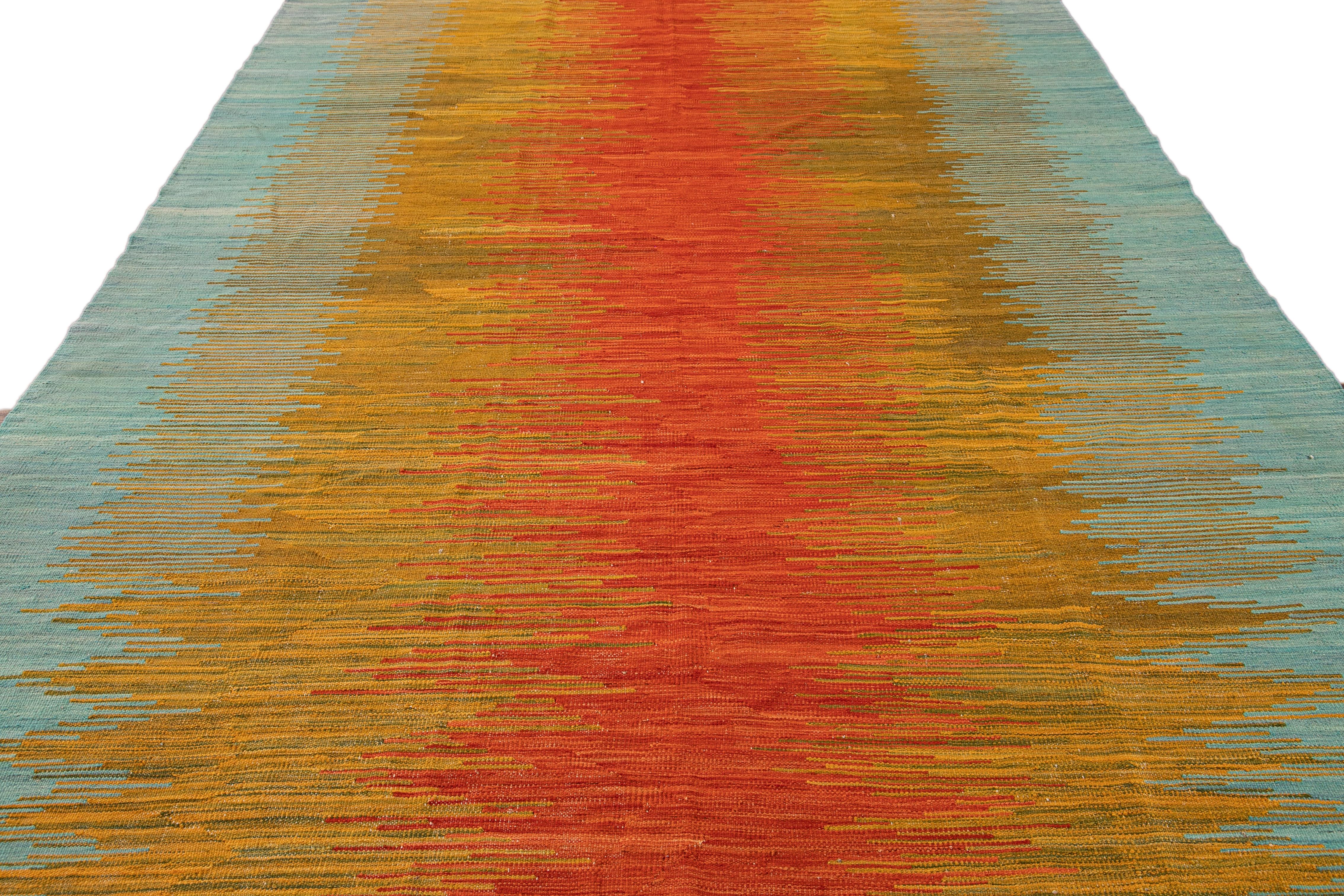 Afghan Modern Kilim Flatweave Multicolor Abstract Wool Rug For Sale