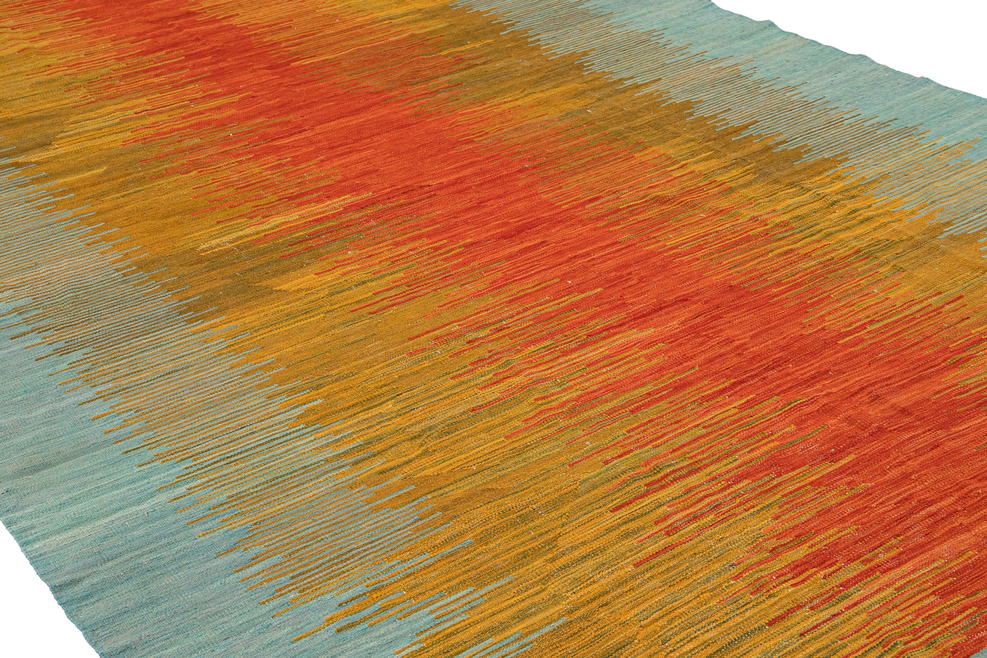 Modern Kilim Flatweave Multicolor Abstract Wool Rug For Sale 1