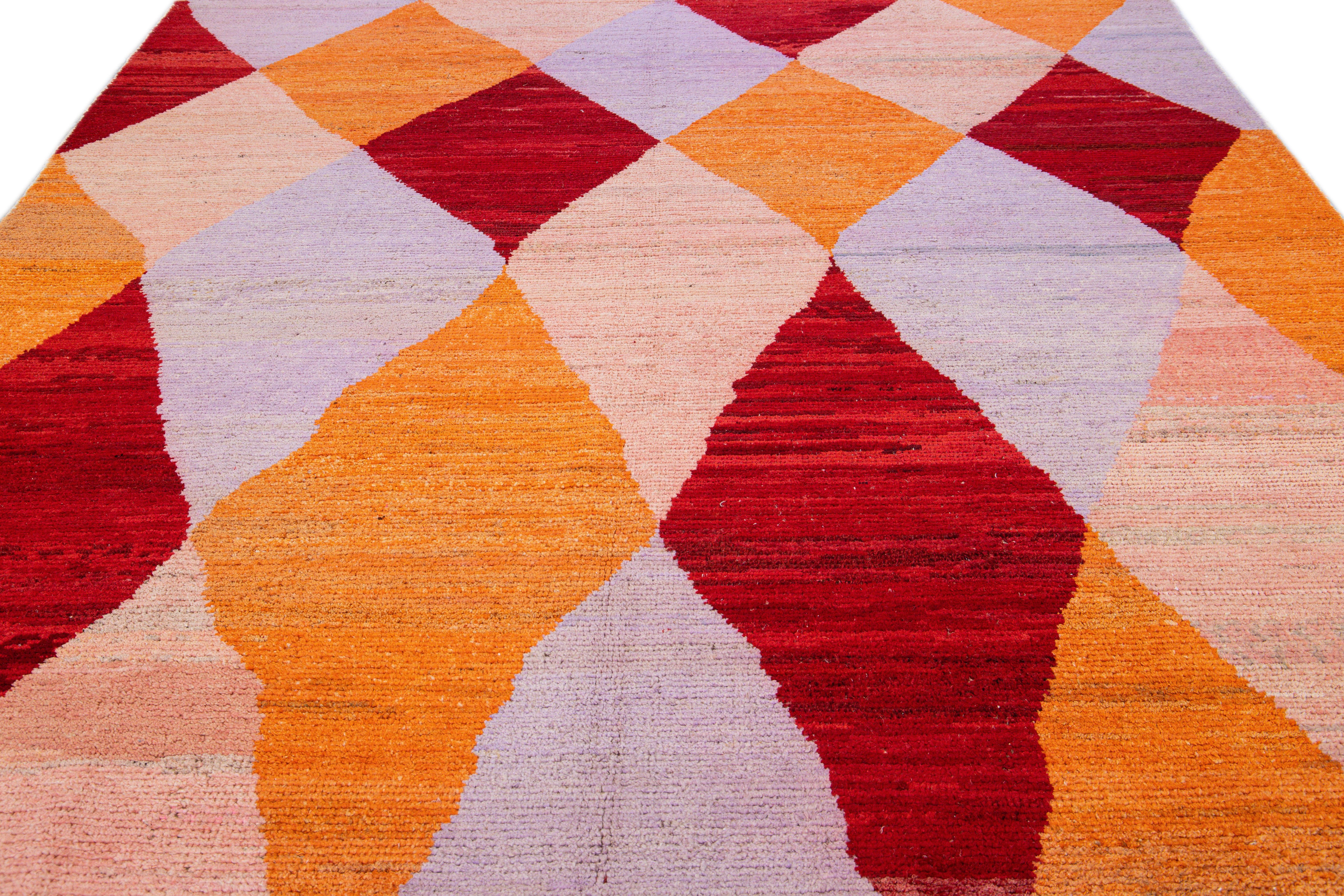 Kilim Modern Turkish Multicolor Geometric Diamond Pattern Wool Rug For Sale