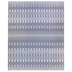 Moderner moderner Flachgewebter Wollteppich mit geometrischem Muster in Übergröße aus grauer Wolle