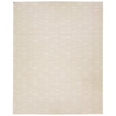 Modern Kilim Flatweave Wool Rug In Beige With Geometric Pattern