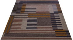 Modern Kilim Flatweave Wool Rug with Art Deco Design in Earthy Tones