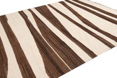 Modern Kilim Flatweave Wool Rug with Brown And Beige Design