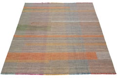Modern Kilim Flatweave Wool rug With Multicolored Geometric Pattern