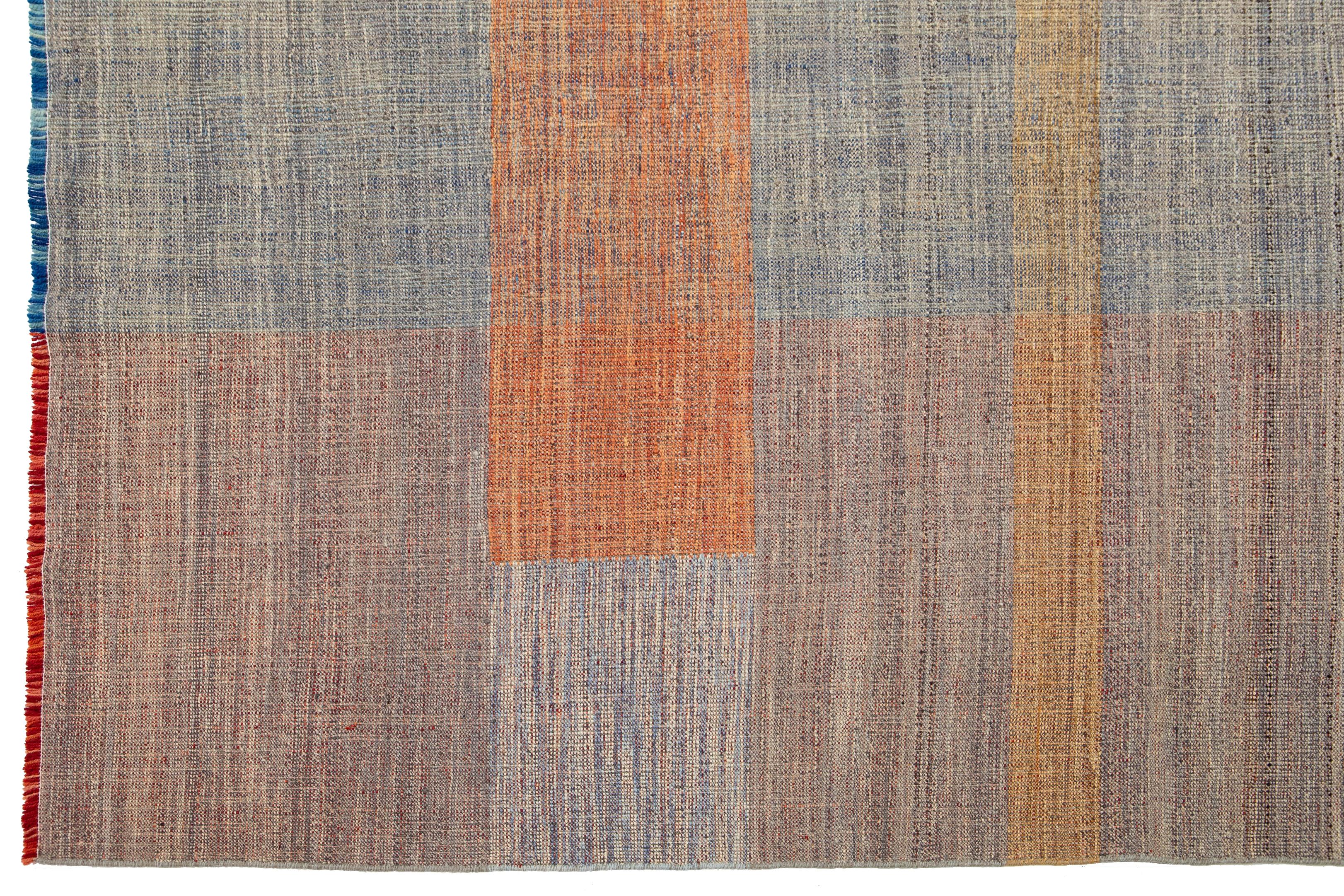 Modern Kilim Flatweave Wool rug With Multicolored Geometric Pattern In New Condition For Sale In Norwalk, CT