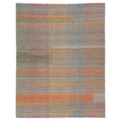 Modern Kilim Flatweave Wool rug With Multicolored Geometric Pattern