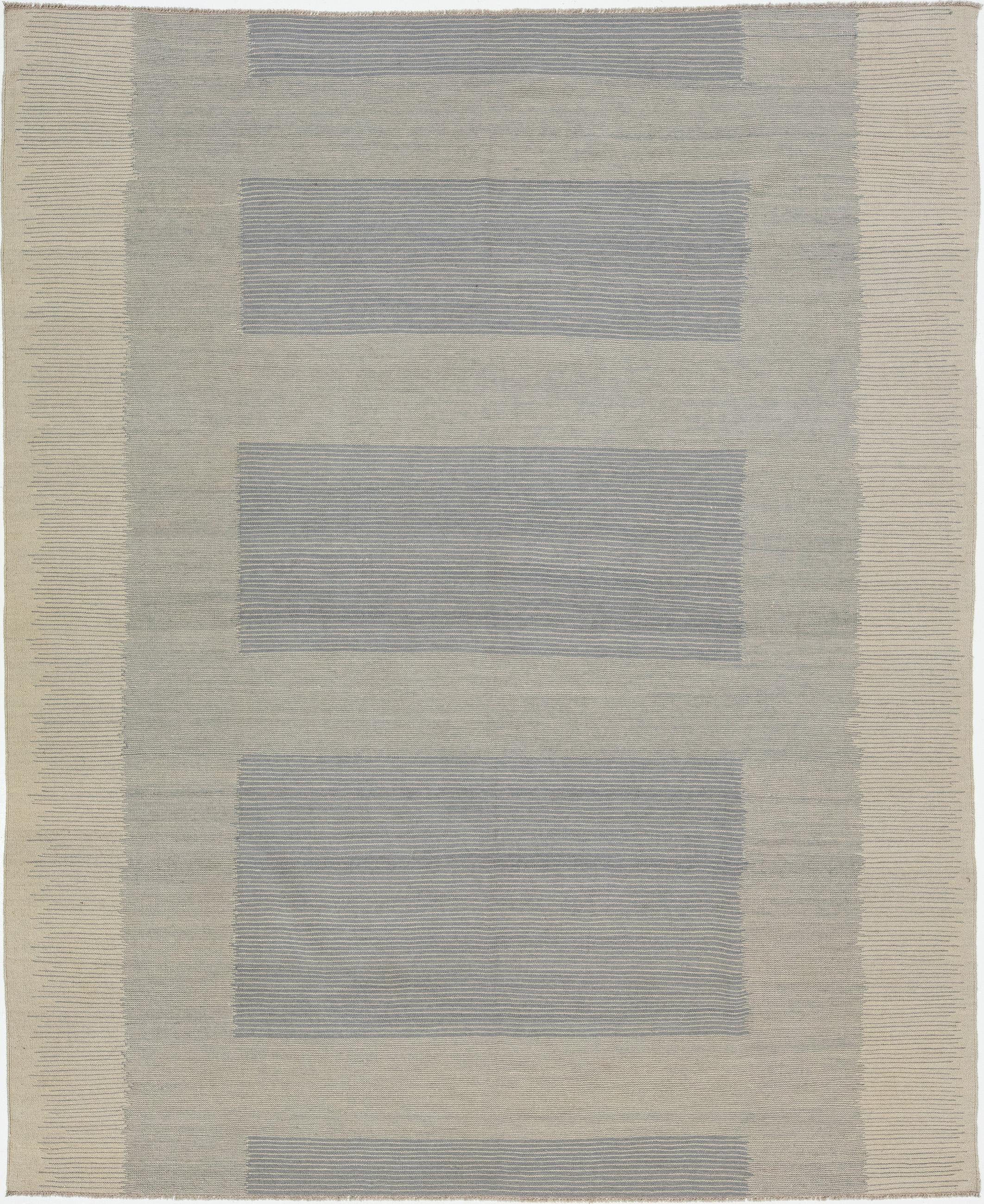 Moderner Flaweave-Wollteppich aus Kelim mit geometrischem Muster in Beige und Grau im Angebot 4