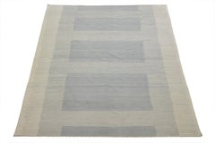 Modern Kilim Flaweave Wool Rug With Geometric in Beige and Gray