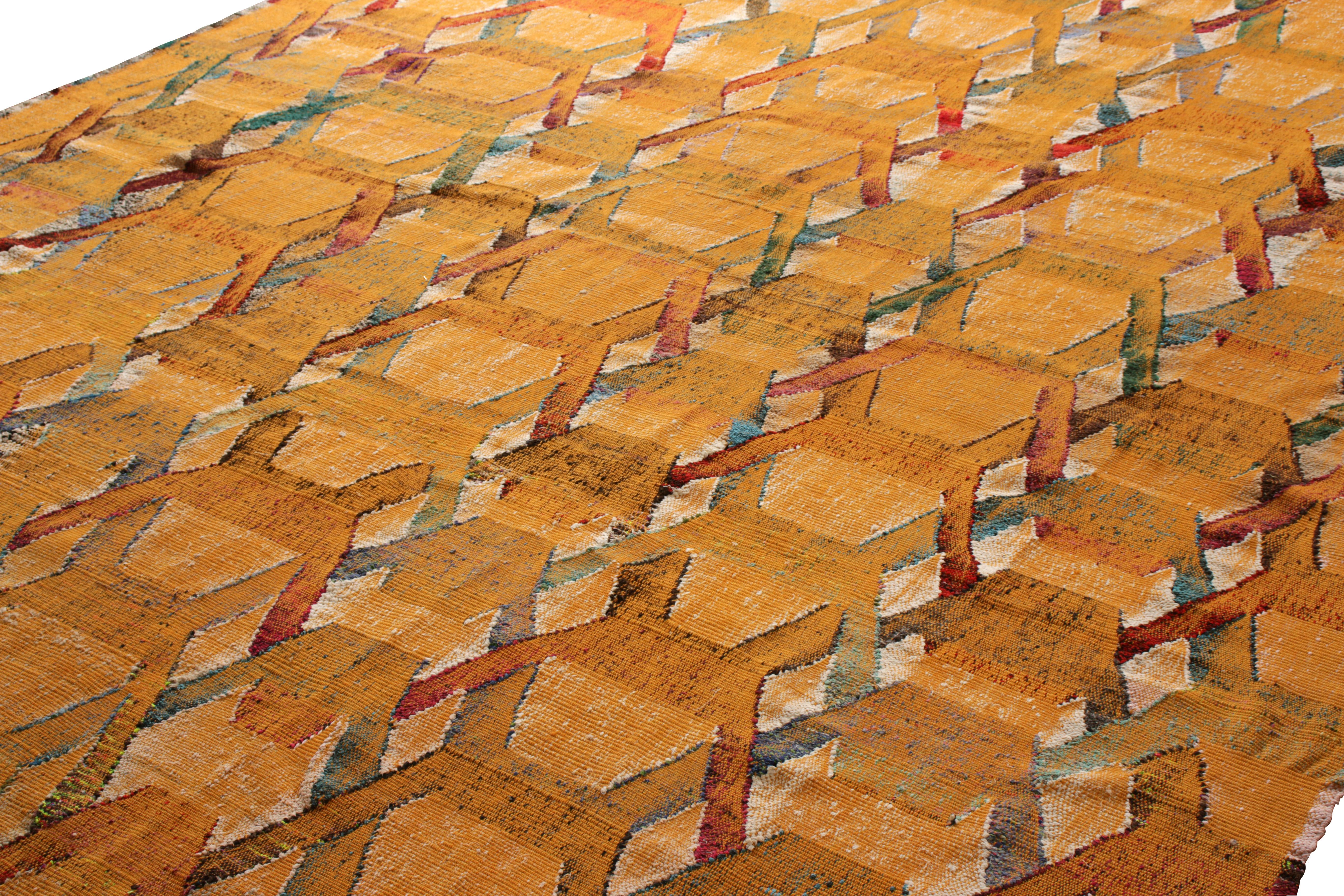 Hand-Woven Modern Kilim Geometric Gold Orange Flat-Weave by Rug & Kilim