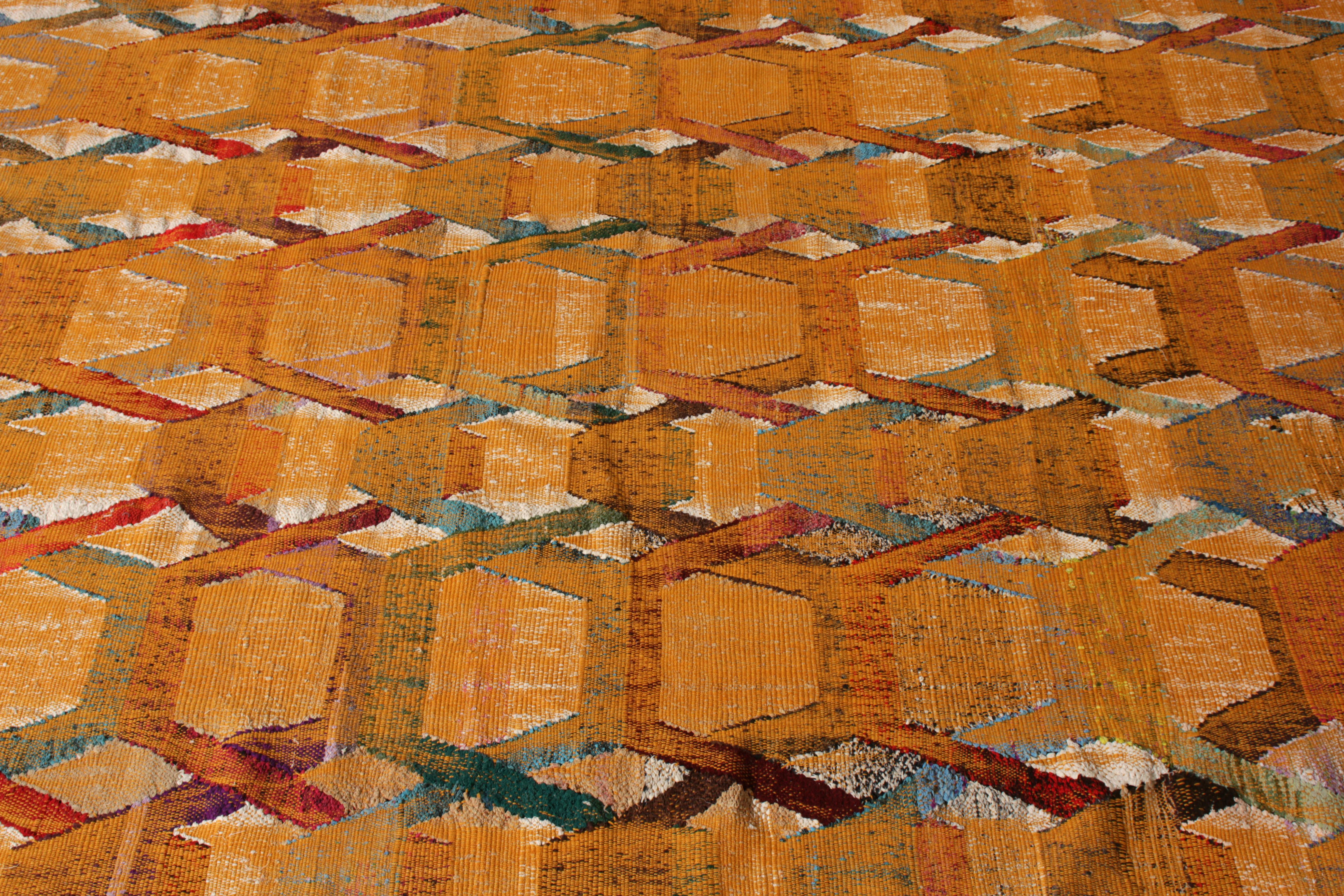 Contemporary Modern Kilim Geometric Gold Orange Flat-Weave by Rug & Kilim