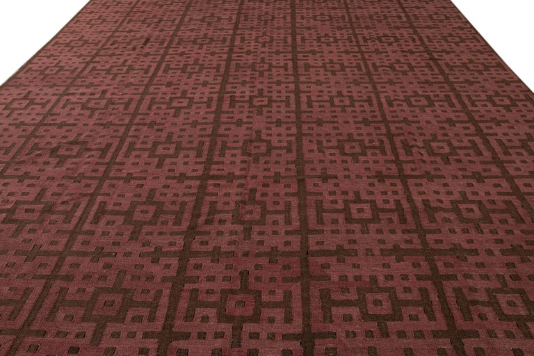 Maroon Rug Patterns Modern Kilim Handmade Maroon and Brown Geometric Pattern Wool Rug For ...