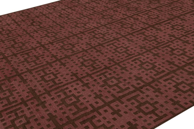 Maroon Rug Patterns Modern Kilim Handmade Maroon and Brown Geometric Pattern Wool Rug For ...