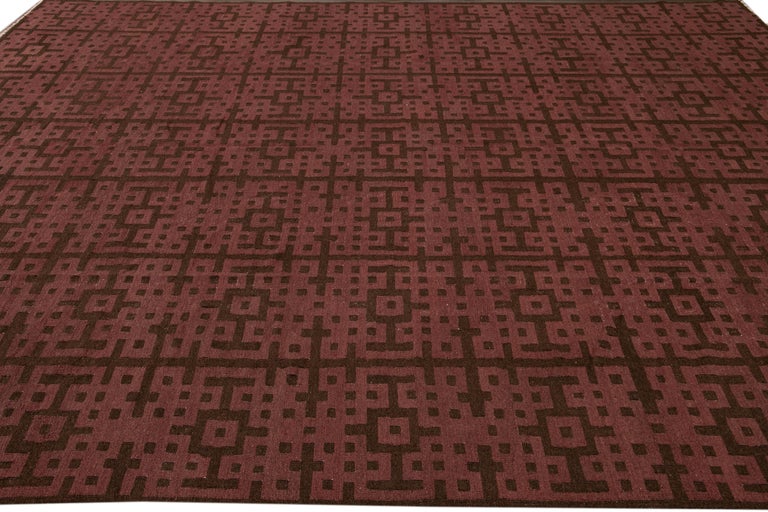Maroon Rug Patterns Modern Kilim Handmade Maroon and Brown Geometric Pattern Wool Rug For ...
