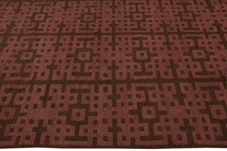 Maroon Rug Patterns Modern Kilim Handmade Maroon and Brown Geometric Pattern Wool Rug For ...