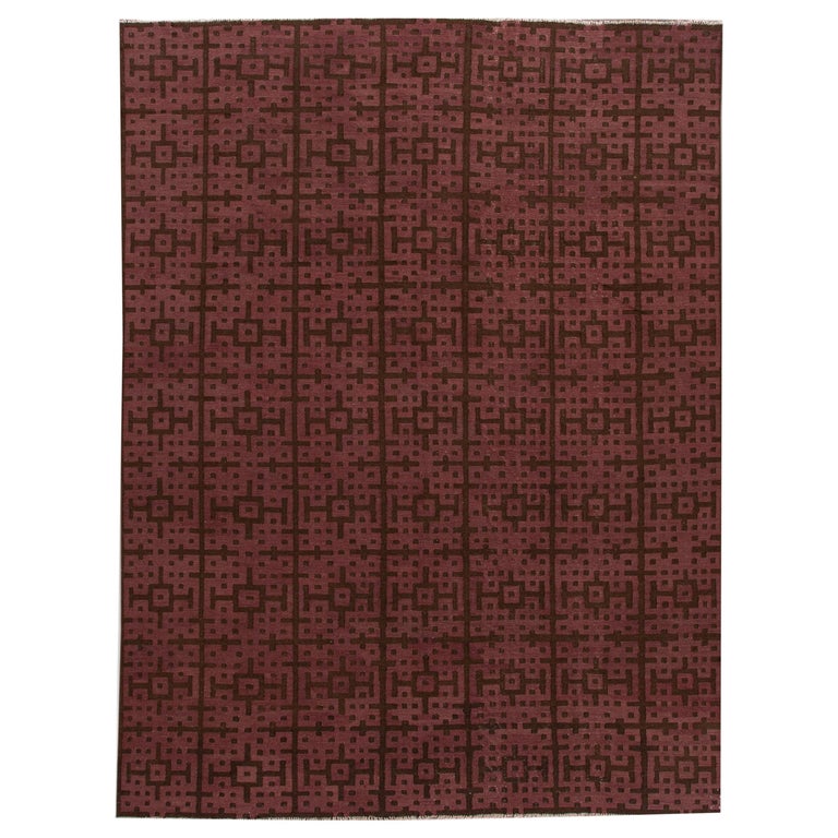 Maroon Rug Patterns Modern Kilim Handmade Maroon and Brown Geometric Pattern Wool Rug For ...