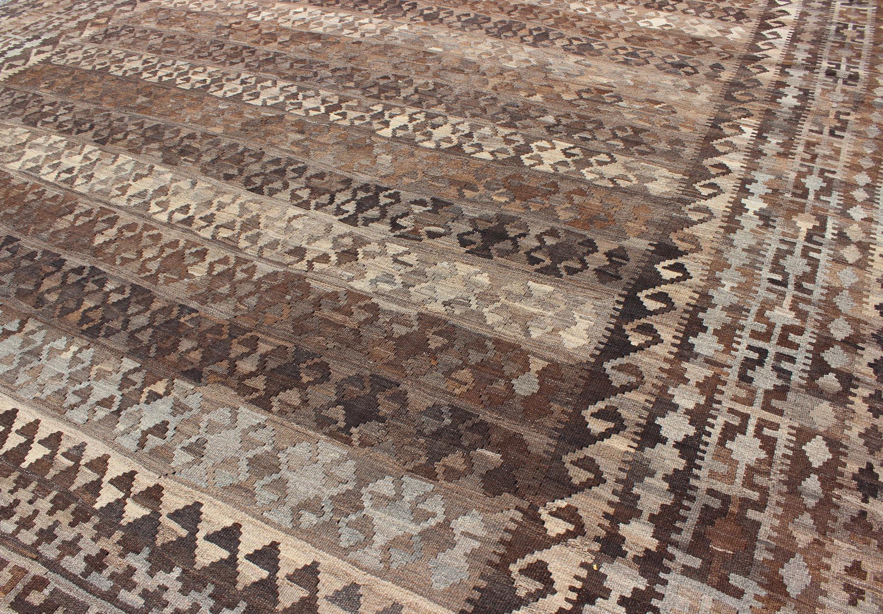 Modern Kilim in Natural Colors and Undyed Wool in Diamond Tribal Design In Excellent Condition For Sale In Atlanta, GA