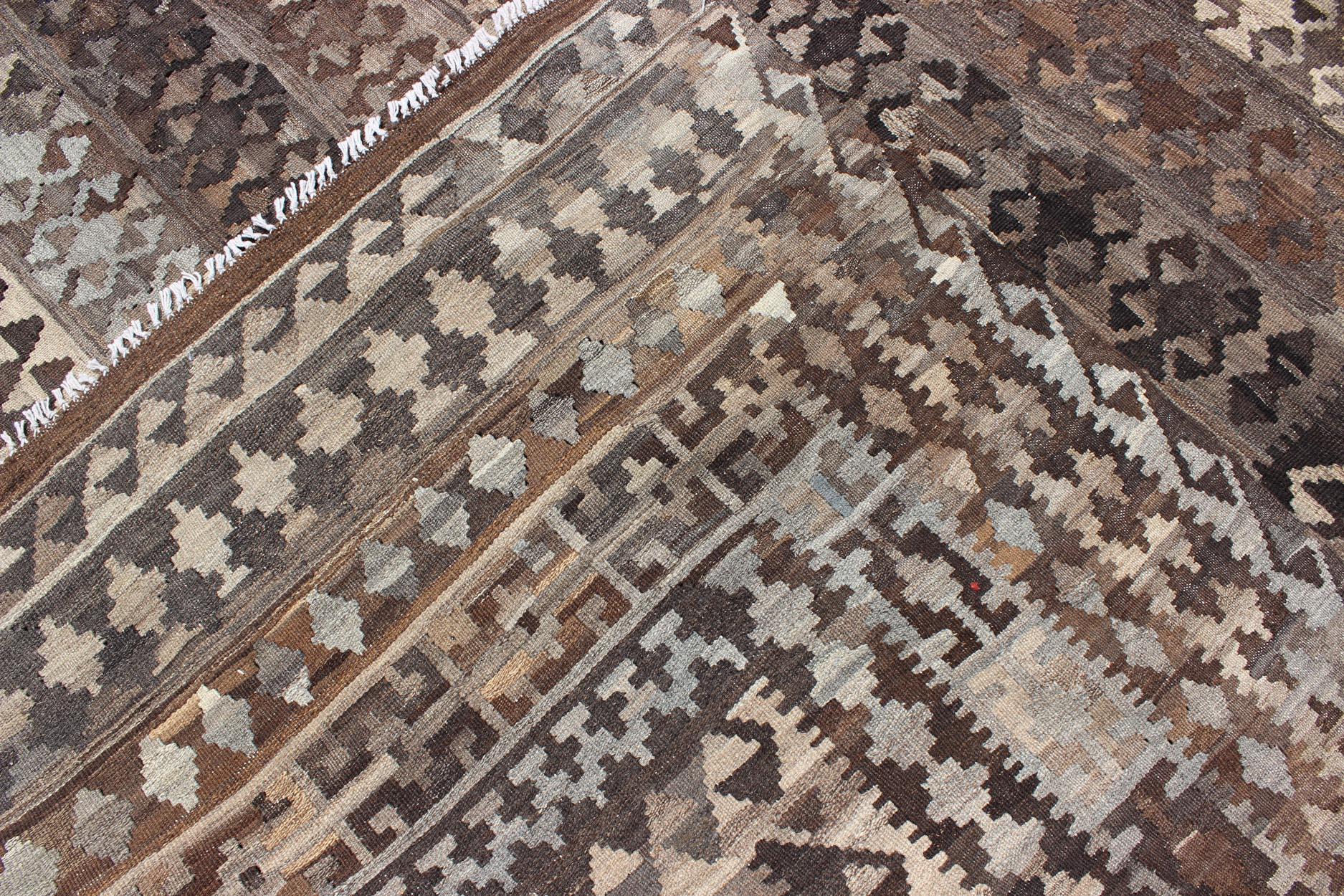 Contemporary Modern Kilim in Natural Colors and Undyed Wool in Diamond Tribal Design For Sale
