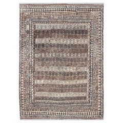 Modern Kilim in Natural Colors and Undyed Wool in Diamond Tribal Design