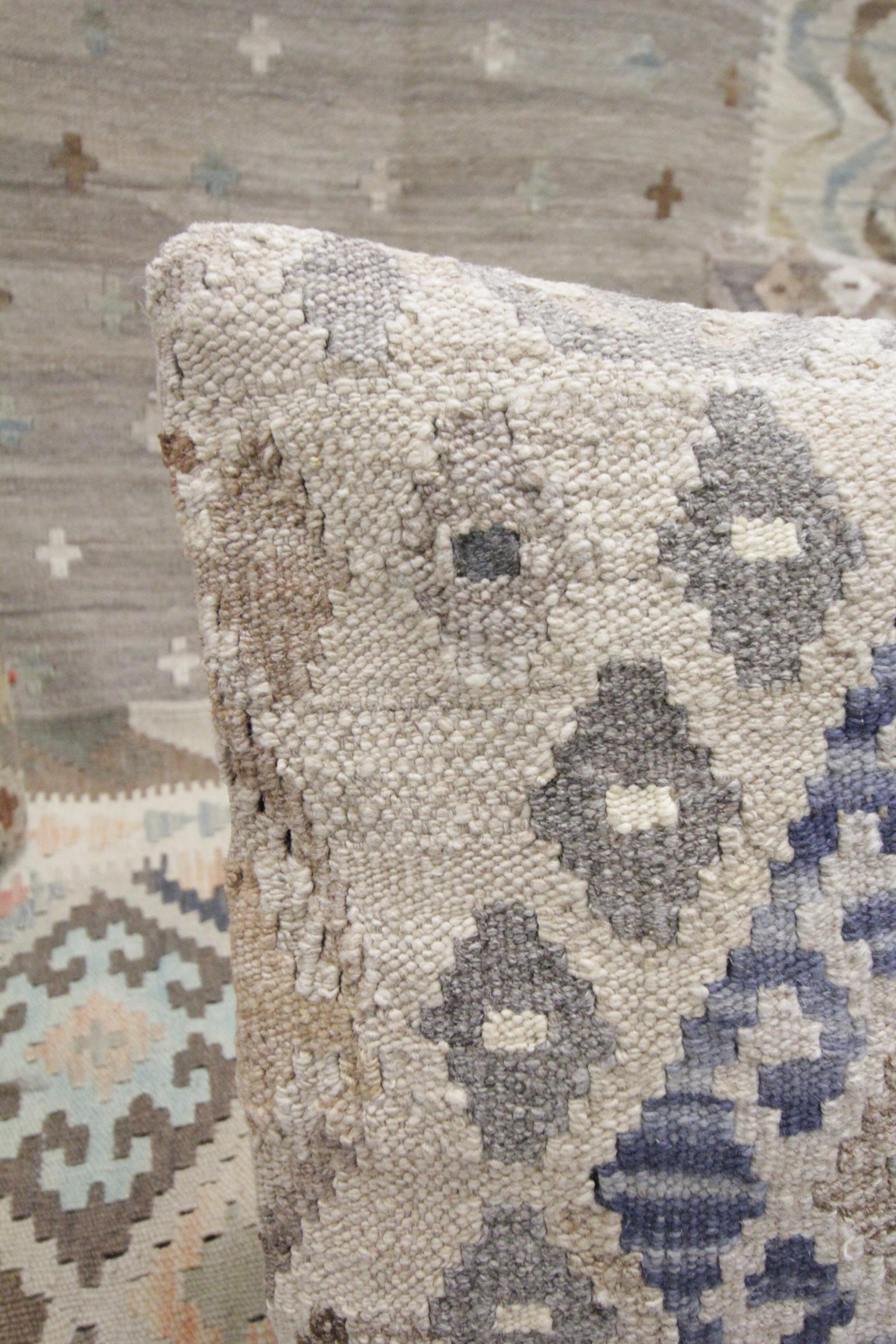 Scandinavian Modern Modern Kilim Pillow Beige Blue Cushion Cover Oriental Kilim Handwoven