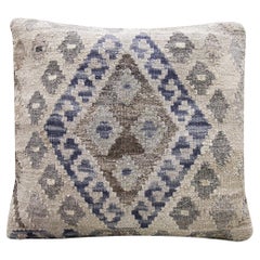 Modern Kilim Pillow Beige Blue Cushion Cover Oriental Kilim Handwoven