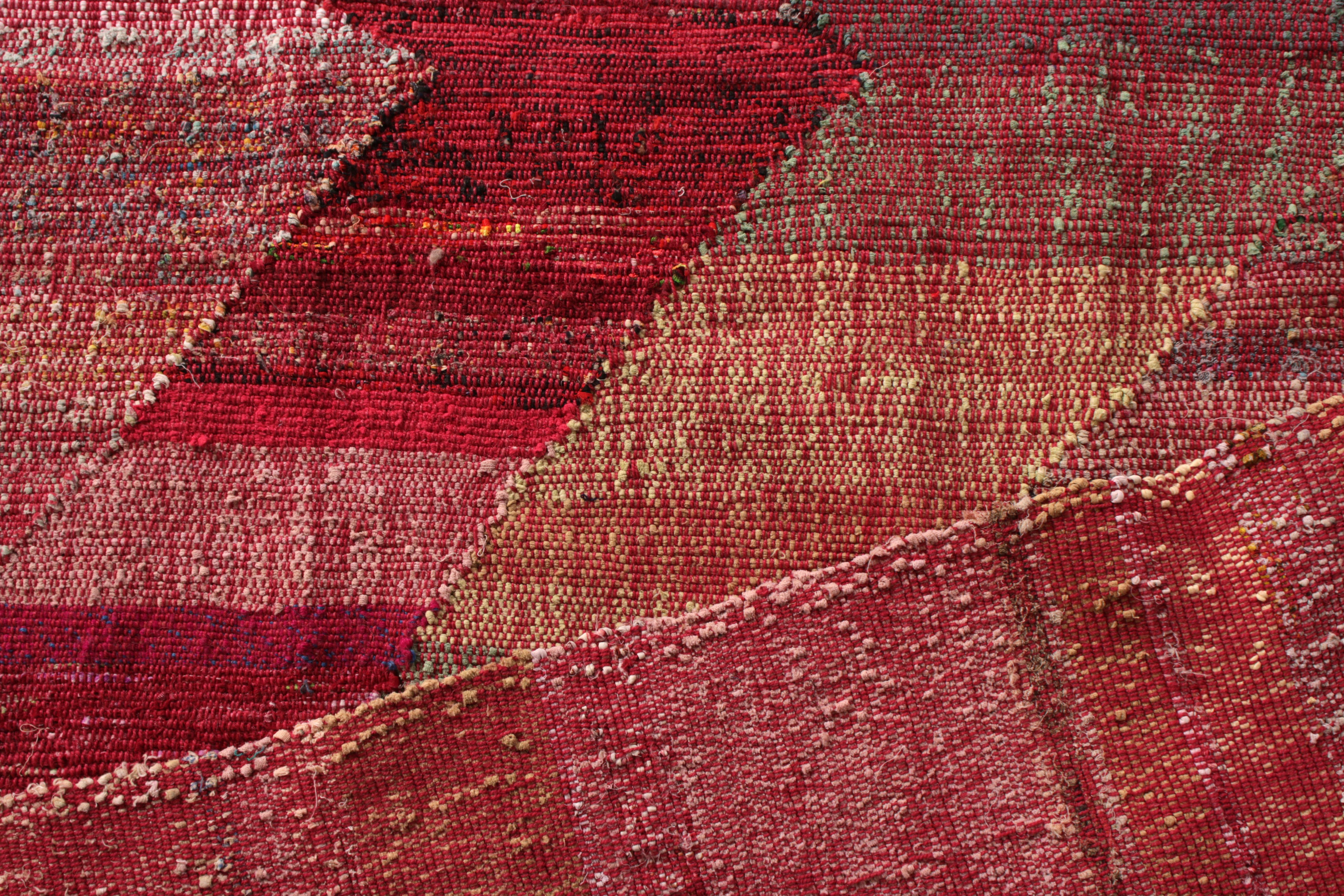 Hand-Woven Rug & Kilim's Modern Kilim Red Pink Chevron Pattern Flat-Weave